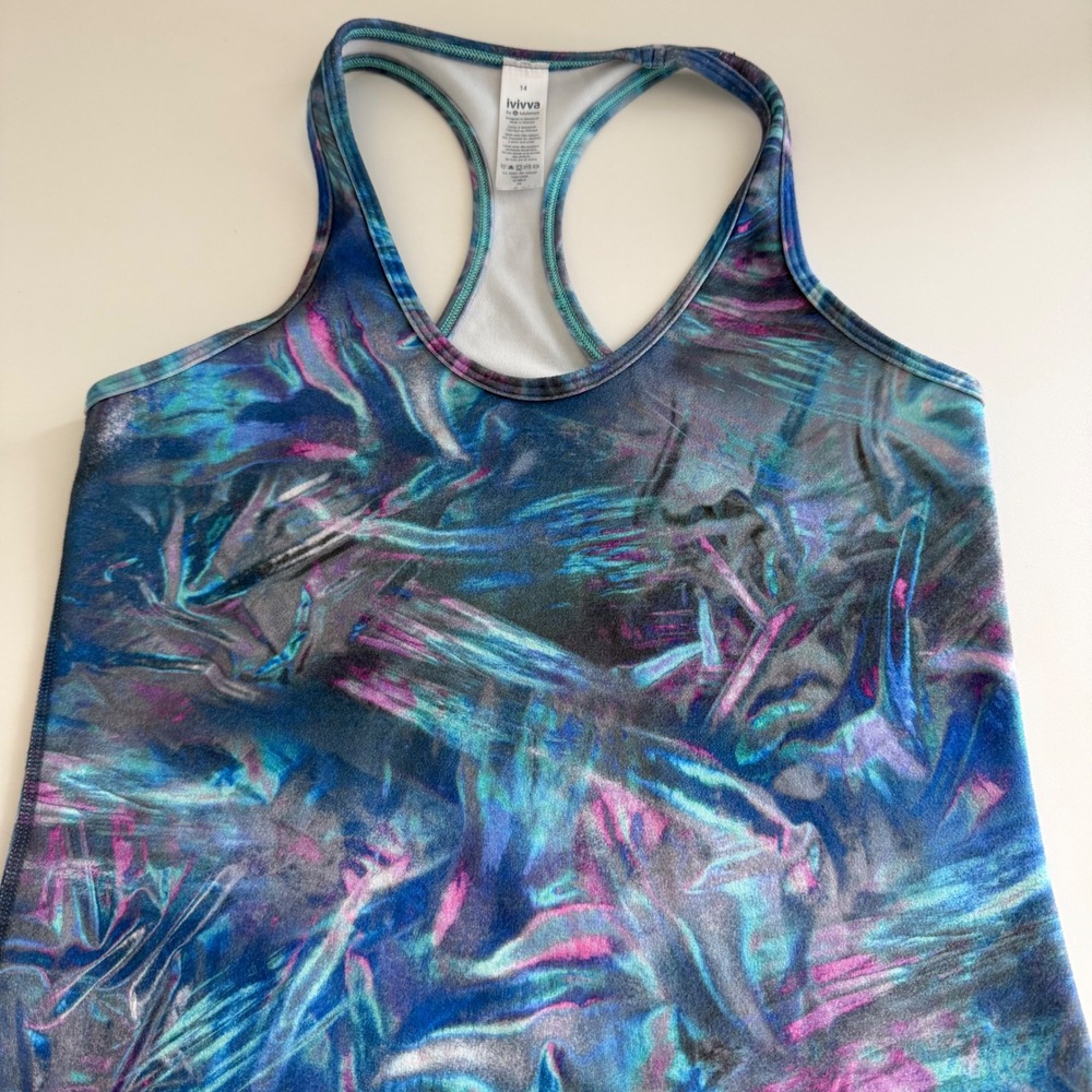 Ivivva by Lululemon Multicolor Keep Your Cool‎ tanktop Girls 14 galaxy pink blue